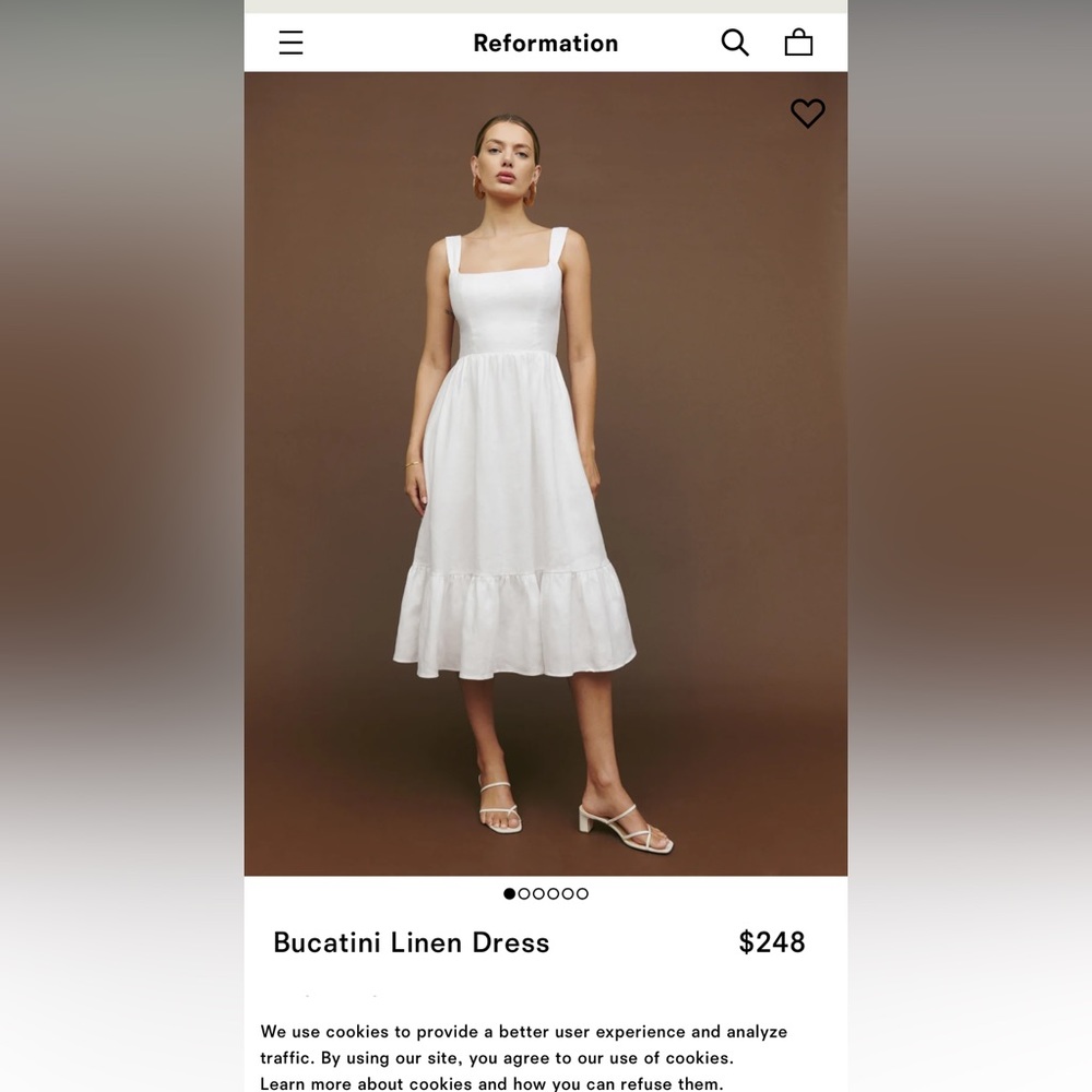 Reformation Bucatini Linen Dress
Color: White